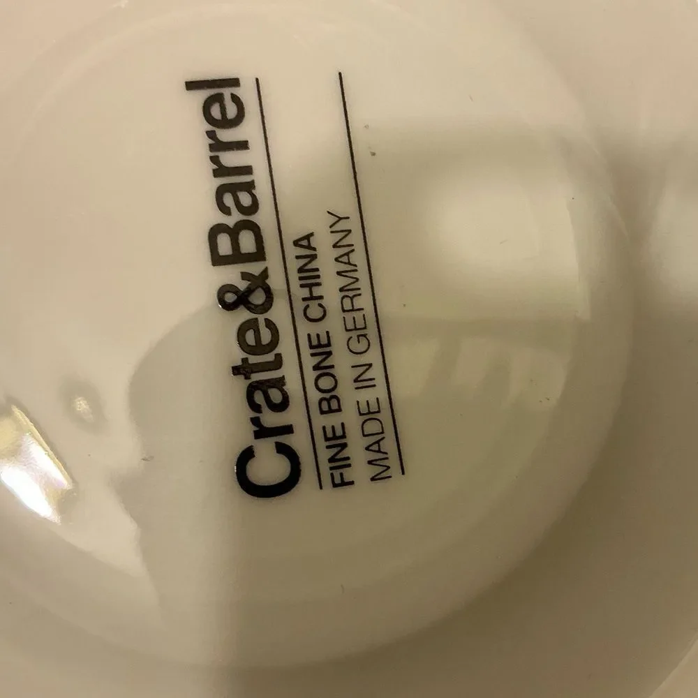4 Crate & Barrel white silver trim fine bone china saucers 6 in made in Germany
